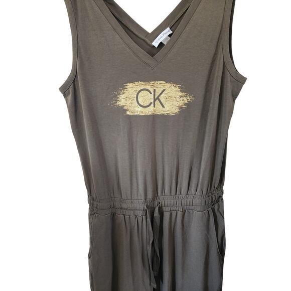 Calvin Klein Designer Logo Green Jumpsuit Romper W/ Drawstring Size Medium - Picture 4 of 6